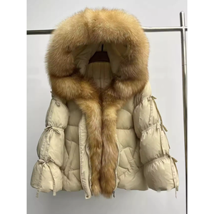 OUDINA Europäischer Stilvoller Hochwertiger Hoodie mit Fuchspelz Weiße Gänsedaunenjacke Verdickte Mäntel Midi-Lange Damen-Pufferjacke - Product Image 1