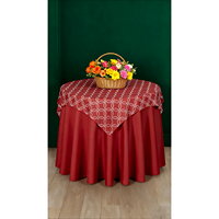 1 nappe tissée simple 100% polyester unie lavable et personnalisable (rond de 70 pouces) avec 1 dessus de nappe imprimé (35x35 pouces) - Ensemble