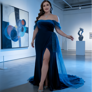 Vestido de Noche Talla Grande con Hombros Descubiertos y Abertura Lateral Alta, Vestido Ajustado para Fiesta, Banquete y Graduación - Product Image 5