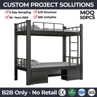 Lit double en métal avec rangements, lit superposé double en acier noir, démontable, mobilier de dortoir pour personnel, armoire
