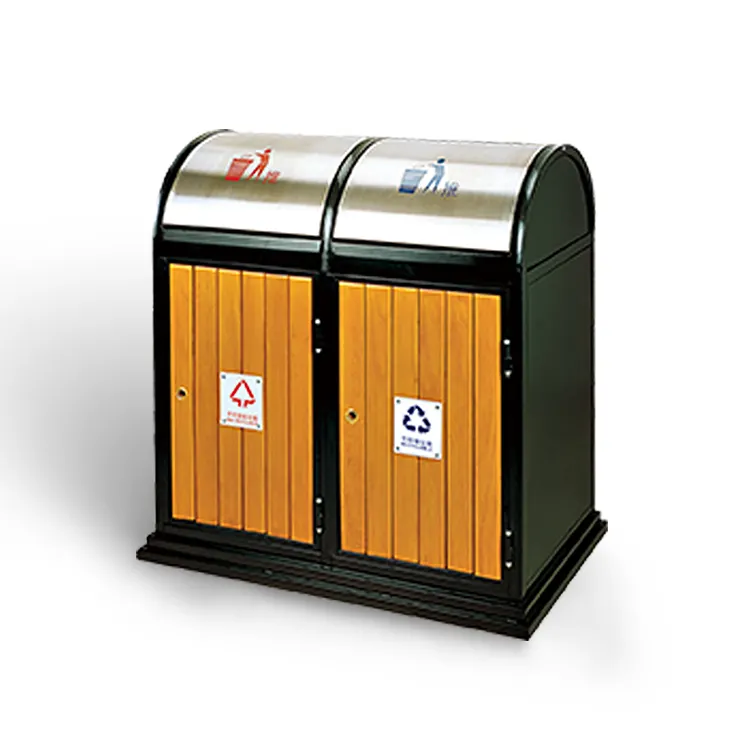屋外木製リサイクルスイング蓋アンティークゴミ箱