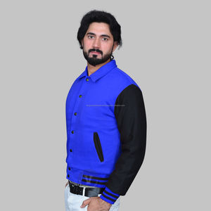 Vestes universitaires en molleton de coton bleu outremer pour hommes personnalisés OEM brodés style décontracté pour l'hiver manches noires vente en gros - Product Image 2