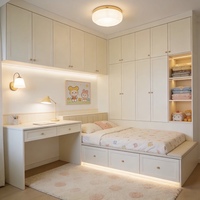 Ensemble de meubles de chambre d'enfant personnalisé Balom Elegant Cream, armoire blanche avec bureau intégré et tiroirs de rangement pour enfants