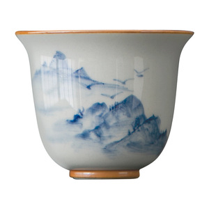 Taza de té de porcelana azul y blanca, pintada a mano con paisaje, tazón pequeño de cerámica, estilo tradicional chino para el té de la tarde - Product Image 5