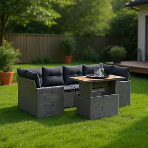 Ensemble de canapés de jardin en rotin PE pour l'extérieur, 6 places, design contemporain, meubles résistants aux intempéries, gris - Product Image 2