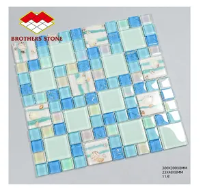 Mosaico de vidrio azul iridiscente para piscina, fabricante de azulejo de piscina, color azul