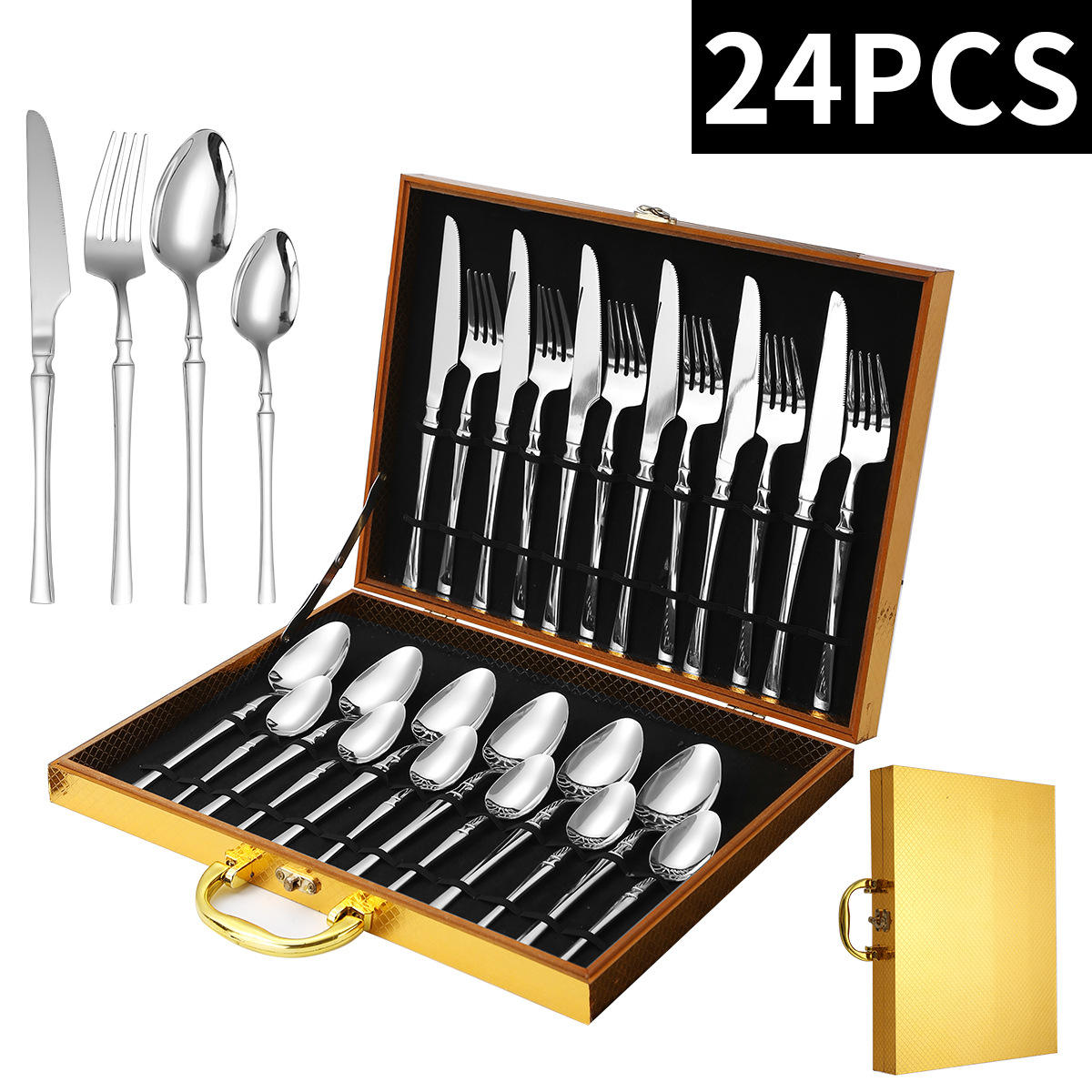 Coffret 16 pièces en or rose (boîte en bois dorée)