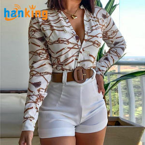 Blusa de manga larga con estampado Floral para mujer, blusa con nudo de corbata, blusas elegantes informales para mujer, conjuntos de pantalones cortos, ropa de calle femenina, camiseta - Product Image 2