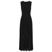 Robe longue élégante et de qualité supérieure pour femme, tricotée, rayée, sans manches, col rond, coupe trapèze, idéale pour le quotidien et les trajets.