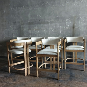 Rhoohill Customized Color American Country Solid <strong>Wood</strong> Leather Bar Armchair Luxury Modern <strong>White</strong> Oak Linen Fabric Bar <strong>Stool</strong> - Product Image 3