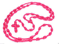 Collier pendentif croix chapelet fait main, long cordon tressé noué, bijou religieux catholique porte-bonheur et de protection