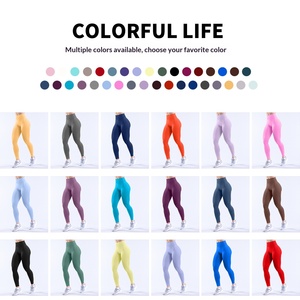 Pantalones de yoga deportivos de cintura alta de secado rápido con efecto push-up, cintura empalmada, ajustados, sin costuras, de Spandex/Nylon, de longitud completa para fitness y deportes. - Product Image 3
