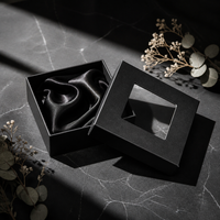 Caja de Regalo Biodegradable y Reciclable de Cartón Negro Gris con Ventana de PVC, Laminado Mate Bronceado, Logotipo Impreso Personalizado