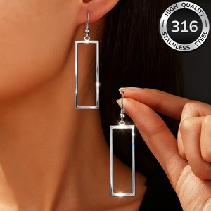 Boucles d'oreilles rectangulaires en acier inoxydable, personnalisées, audacieuses et transfrontalières, longues et avec crochets, pour le charme féminin - Product Image 3