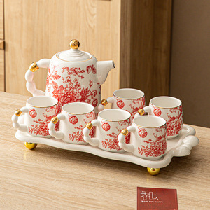 Caja de regalo con logotipo personalizado, juego de té de 7 piezas de porcelana de rosa azul, tetera floral británica con tazas de té, juego de fiesta de té para mujer con bandeja - Product Image 5