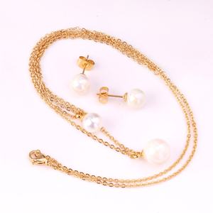 Stainless Steel 18K <b>Gold</b> Plated <b>Pearl</b> Jewelry Set Jewelry Type <b>Pearl</b> Pendant <b>Necklace</b> and Earrings Set for Women - Product Image 3
