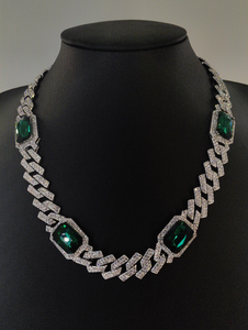 שרשרת אופנה של גברים היפ הופ מצופה כסף עם קריסטל rhinstone יהלום מיאמי קובן שרשרת חוליות אבני חן - Product Image 5