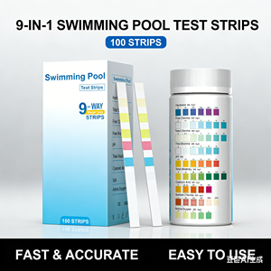 Bandes <span class=keywords><strong>d</strong></span>'<span class=keywords><strong>analyse</strong></span> de l'eau de <span class=keywords><strong>piscine</strong></span> <span class=keywords><strong>pour</strong></span> <span class=keywords><strong>piscine</strong></span> et spa, bande de test <span class=keywords><strong>d</strong></span>'eau de <span class=keywords><strong>piscine</strong></span> 9 en 1 W-9 - Product Image 1