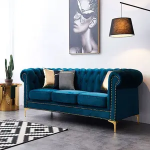 <span class=keywords><strong>Canapé</strong></span> <span class=keywords><strong>Chesterfield</strong></span> <span class=keywords><strong>convertible</strong></span> carré moderne en tissu avec pieds en bois, trois places, pour salon et chambre à coucher - Product Image 1