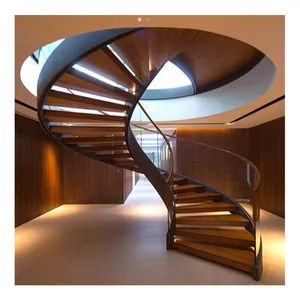Comentário dos clientes de carvalho branco madeira treads redondo aço helicónico escadas arco de madeira curvo design de escada