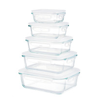 Lot de 5 récipients en verre de 30 oz - Lave-vaisselle, micro-ondes, congélateur, four - Récipients de stockage en verre avec couvercles