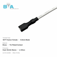 Câble de raccordement monoconducteur 22AWG 187T vers 187T, 130 mm, isolé PVC blanc, pour connexion d'alimentation d'appareils électroniques