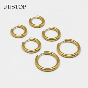 Boucles d'oreilles Huggie unisexes tendance Hip Hop, style punk classique, en acier inoxydable plaqué or avec agate, respectueuses de l'environnement, pour mariage - Product Image 5