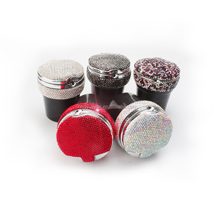 Rhinestone Shiny Sparkling Glitter Diamond-mounted Bling Metal Portable Cigarette Smoking Tobacco Bin <strong>Car</strong> <strong>Ashtray</strong> With Led Light - Product Image 6