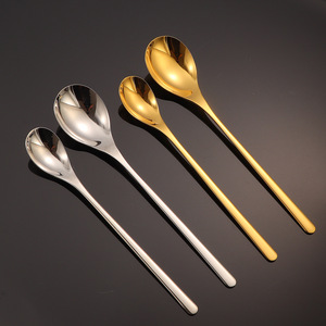 Cuchara de acero inoxidable 304 con mango largo, plateada y dorada, pulida a espejo, para mezclar café y té. - Product Image 3