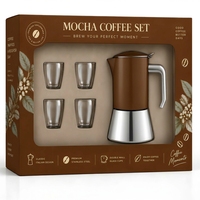 Ensemble de 5 cafetières Moka italiennes pour cuisinière, en acier inoxydable 304, avec tasses à café en verre