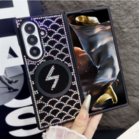 Étui de téléphone magnétique antichoc en PC avec support Ripple Diamond et chaîne en cristal, imprimé léopard brillant, pour Samsung ZFold7