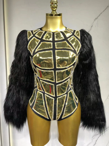 Velours bulle manches miroir Muscle body discothèque scène spectacle Catsuit danse tenue armure Style Bar femme robe de soirée - Product Image 3