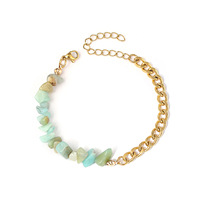 Nouveau Bracelet Double Géométrique Fait Main en Acier Inoxydable Doré avec Gravier de Cristal et Pierre Naturelle, Style Européen Américain pour les Vacances d'Été