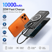 Chargeur sans fil magnétique ultra-fin portable 20W 10000 mAh avec câbles, charge rapide, écran LED, batterie externe, kit de batterie externe pour téléphone