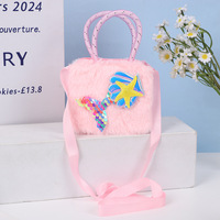 Sac à bandoulière en peluche motif dessin animé, mignon et tendance, avec porte-monnaie, porte-cartes à long cordon et étui pour écouteurs