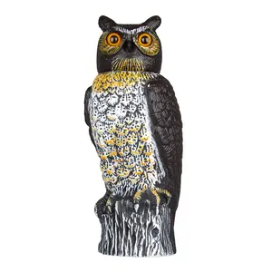 Vente en gros de tête antique de jardin tournée avec le vent en plastique authentique forme de hibou répulsif pour animaux oiseau hibou épouvantail