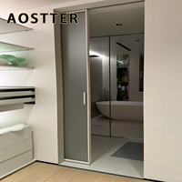 AOSTTER Elegant White Frame Fluted Glass Sliding Door with Obscure Privacy Protection Light Transmitting Divider Glass Partition