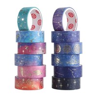 Ensemble de 12 rouleaux de ruban adhésif washi, série ciel étoilé, impression galaxie, estampage à chaud, papier adhésif, bricolage, scrapbooking, autocollant, ruban adhésif washi