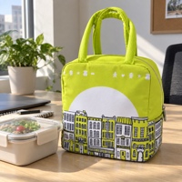 Sac isotherme pour déjeuner en polyester sergé 290T, imprimé ville mignon, doublure thermique en feuille d'aluminium, poignées rembourrées pour l'école, les pique-niques et les repas