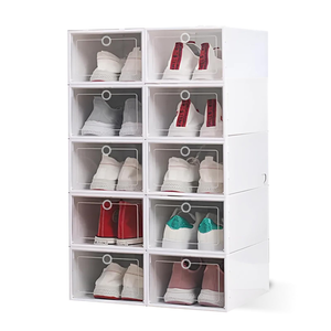 Household White/Black PP Injection Molded Rectangle Foldable Eco-Friendly <b>Stackable</b> Transparent Shoe <b>Storage</b> <b>Box</b> 6-10L Capacity - Product Image 1
