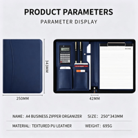 Portafolio Ejecutivo A4 con Cierre y Logotipo Personalizado, Bolsa de Cuero PU para Oficina, Regalo con Calculadora, Bolígrafos y Bloc de Notas