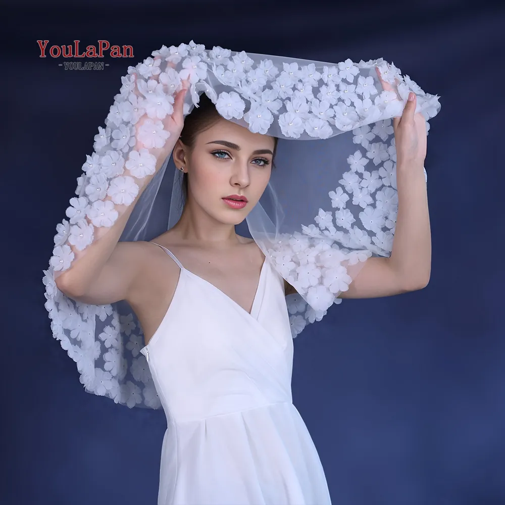 YouLaPan V234 2024 новая Тюлевая вуаль 3D цветок украшение из бисера Свадебное платье Румяна вуаль