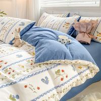 Motifs de fleurs de style simple housse de couette double fil ensemble de literie drap-housse avec taie d'oreiller pour chambre