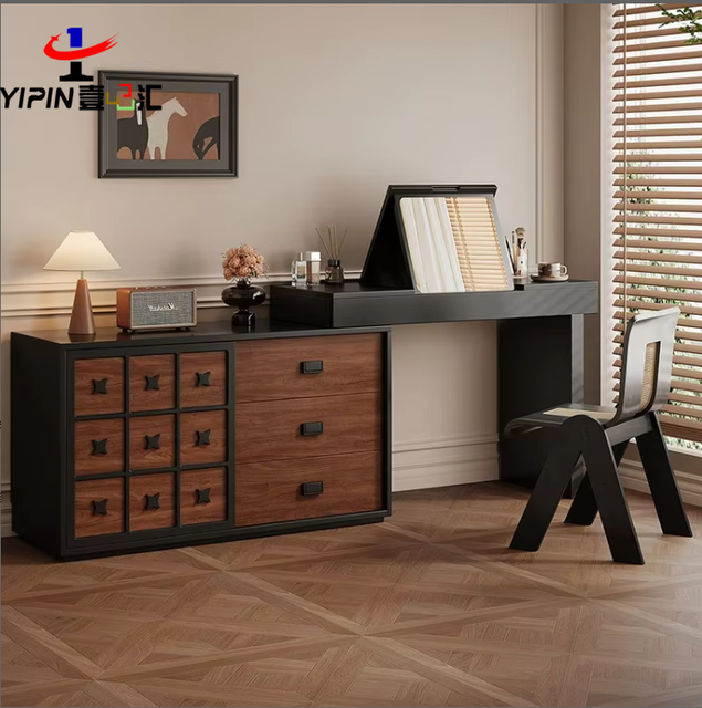 Yipinhui Chanson-style Vintage Solid Wood Dressing Table Flip-Top Retro Makeup Table Multifunctional High-End Bedroom Storage