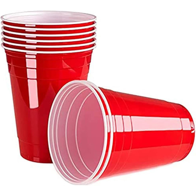 Eco-friendly PP Material 12 16oz Red Plastic Beer Pong Cups for Barbecues Pool Party Disposable Drinking Cups PS/PP