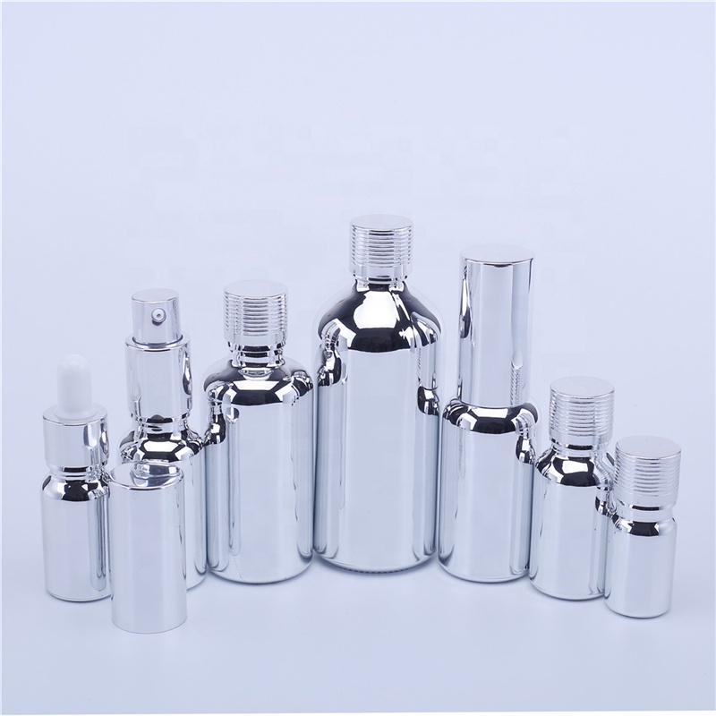 5ML-100ML Bạc Chai Thủy Tinh Tinh Dầu Doppper Chai Lọ Mỹ Phẩm Bao Bì Serum Lotion Bơm Phun Atomizer Chai