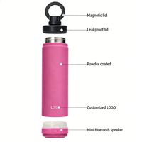 Botol Minum Logam Pintar 22oz untuk Olahraga Luar Ruangan dengan Tempat Ponsel Magnetik dan Speaker Bluetooth Berkualitas Tinggi
