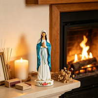 Statue en résine de la Vierge Marie avec mantille bleue et base en rose, décoration religieuse de bureau et cadeau de foi