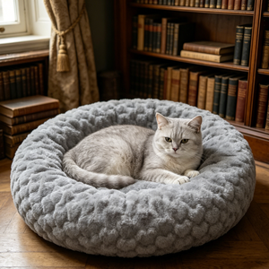 Camas de lujo para perros, de piel sintética, cálidas y relajantes, redondas, tipo donut, lavables, sostenibles, suaves y peludas, para cachorros, perros grandes y <span class=keywords><strong>gatos</strong></span>. - Product Image 1
