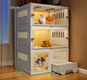 Entegre tuvalet düğmesi ile büyük uzay kapalı katı plastik kedi kafes küçük ev kedi yuva Villa kedi evi Pet mobilya - Product Image 1